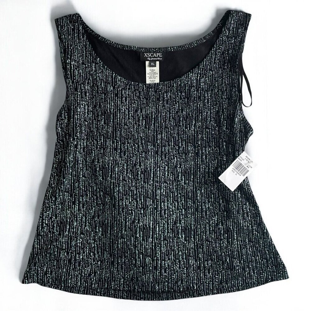 XSCAPE NWT VTG 90s Shimmer Top Sz XL Black Metallic Glam Evening Party Club Y2K